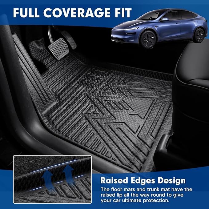 Mixsuper Floor Mats & Cargo Liner for Tesla Model Y Juniper 2025 2026 5 Seat,All Weather TPE Floor Liner Trunk Cargo mat Protectors,Full Set Car Mats for Model Y Accessories,Black