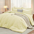 MUXHOMO 7 Pieces Full Comforter Set, Soft Bed in a Bag Full Size, All Season Bedding Set with Comforter, Flat Sheet, Fitted Sheet, Pillowcases & Shams, Cream Yellow