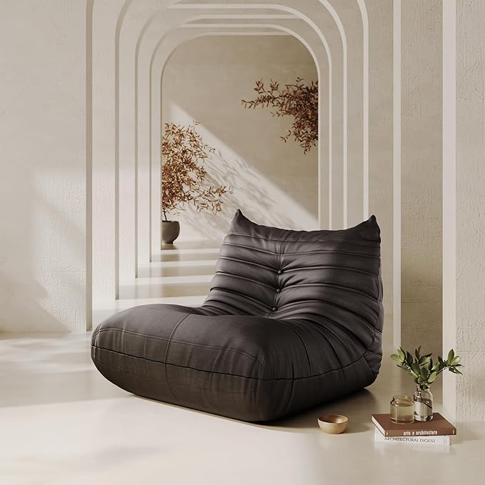 Foam Bean Bag Chairs for Adults,Big Faux Leather Bean Bag Sofa,Floor Lazy Couch for Living Room Bedroom Dorm Office