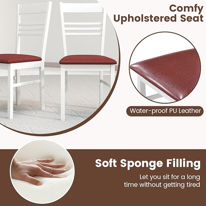 Giantex Wooden Dining Chairs Set of 2, Armless Kitchen Chairs w/Slat Backrest, Upholstered PU Seat, Rubber Wood Frame, Modern Dinette Furniture Set for Dining Room, Living Room