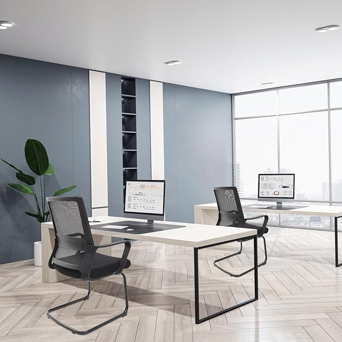 2 Pack Reception Chairs with Sled Base Mid Back Mesh for Conference Waiting Meeting Guest Room
