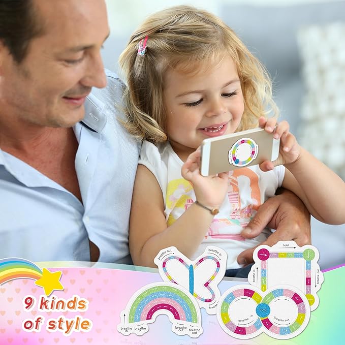 Gersoniel 36 Pcs Anxiety Sensory Stickers Strips Adhesive Textured Mental Health Calm Stickers Mindfulness Fidget Decals Stress Anxiety Relief Items for Therapy Office Desk(Cute Breathe Style)