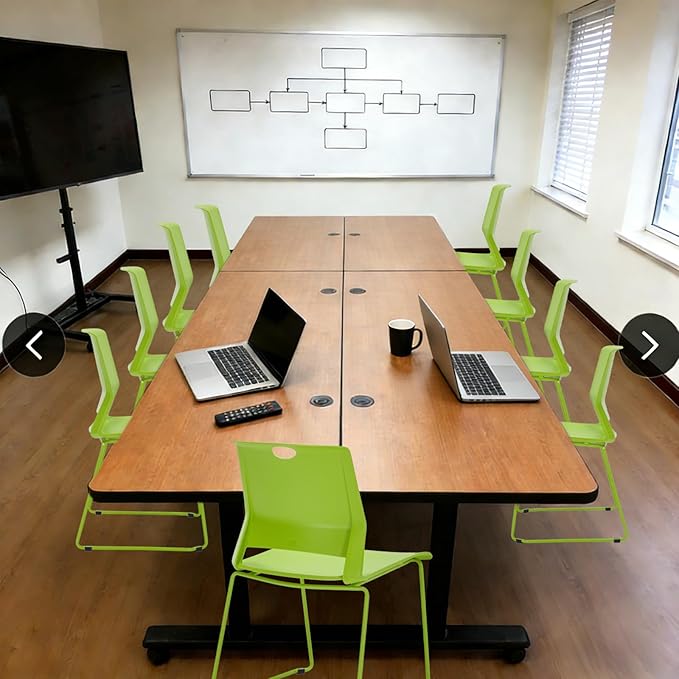 Green Stacking Chairs Set of 4, Modern Stackable Office Chairs with Wide Plastic Seat & Metal Sled Base for Waiting Room Break Room Conference Church Banquet Lobby