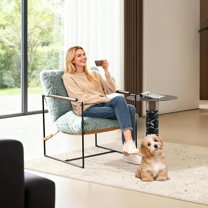 VINGLI 28" Wide Plush Upholstery Sling Modern Accent Chair with Metal Frame,Reading Armchair with Removable Seat Cushion & Tan Microfiber Seat Base, Lazy Chair for Bedroom & Lounge,Pale Turquoise