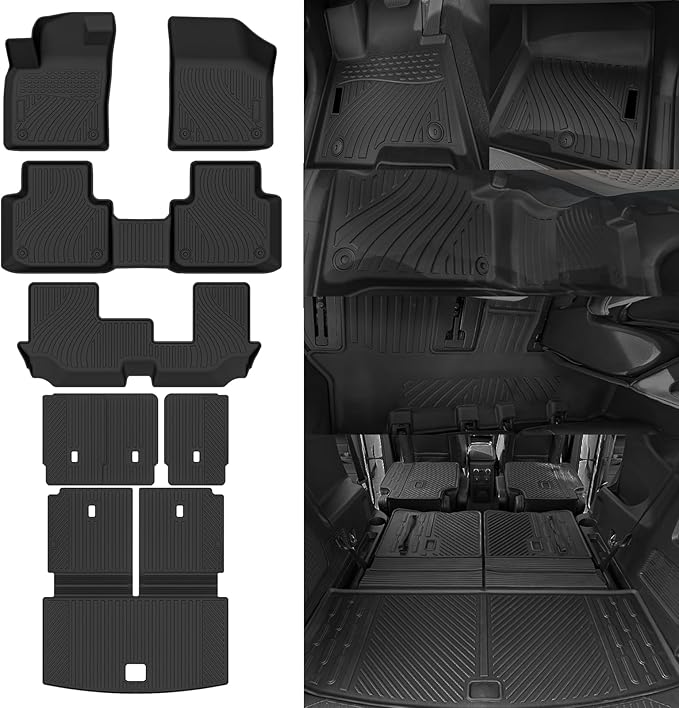All Weather Floor Mats for 2018-2026 Volkswagen Atlas 7 Seats with 2nd Row Bench Seat Floor Mats &Trunk mat with Backrest mats & 2nd Backrest mats for Volkswagen Atlas Accessories Floor Liner