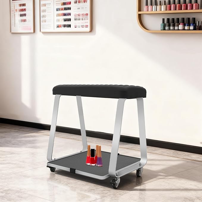 Pedicure Foot Rest, Portable Nail Salon Footrest with Organizer Tray, 110LBS Load Capacity, Lockable Casters for Beauty Nail Salon, Spa, Home, Clinic (Black)