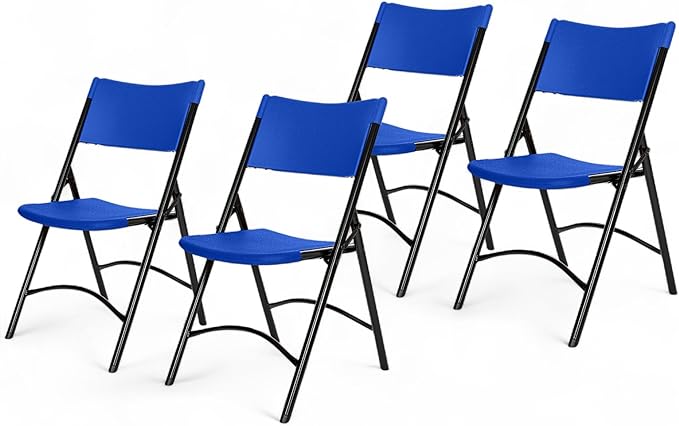 OEF Furnishings OEF600 Series High Back Folding Chairs, Blow-Molded Polyethylene Commercial-Grade Seating for Indoor and Outdoor Use, 500 lb Weight Capacity, 4-Pack (Blue)