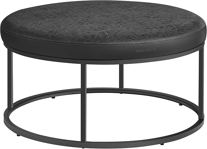 SONGMICS HOME LUIZ Collection - Ottoman, Round Coffee Table, Footstool, Reversible Top, Padded Seat, Side Table, Minimalist, Steel Frame, Max. Load 660 lb, for Living Room, Ink Black ULOM078B01
