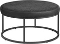 SONGMICS HOME LUIZ Collection - Ottoman, Round Coffee Table, Footstool, Reversible Top, Padded Seat, Side Table, Minimalist, Steel Frame, Max. Load 660 lb, for Living Room, Ink Black ULOM078B01