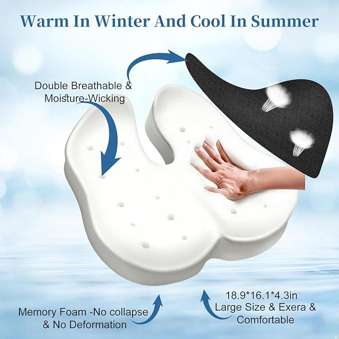Triforde Seat Cushions, Comfort Memory Foam Office Chair Cushions, Ergonomic Seat Pad for Office Chair/Wheelchair/Gaming Chairs/Car Seat/, Pressure Relief Sciatica & Pain Relief for Long Sitting
