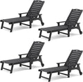 LUE BONA Outdoor Chaise Lounge Chairs Set of 4, HDPS Chaise Lounger, 5 Positions Adjustable Lounge Chairs, Pool Lounge Chair with Wheels for Poolside, Black