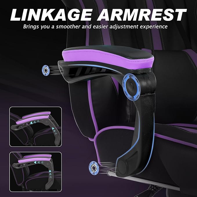 Vonesse Purple Gaming Chair with Footrest, Reclining Computer Gaming Chairs for Adults, Ergonomic Gamer Chair with Massage, Big and Tall PC Game Chair(Purple/Black)