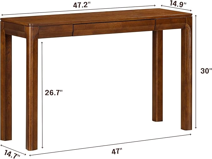 NTC Flow 47-Inch Console Table, Modern Solid Wood Entryway Table with Hidden Drawer, Waterproof & Heat Resistant, Narrow Table for Hallway, Living Room & Foyer, Dark Walnut
