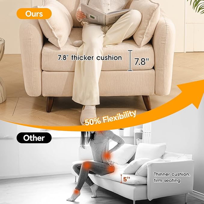Oversized Accent Chair with Seats Storage,Comfy Living Room Chairs with 2 Throw Pillow,Upholstered Mid-Century Armchair,24.5'' Deep Seat,Reading Chair for Bedroom,Office,Chenille,Cream