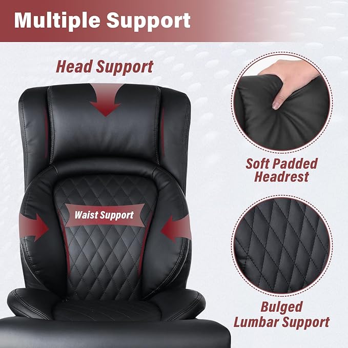 CLATINA Big & Tall Executive Managerial Chair, Heavy Duty Ergonomic Leather Office Desk Chair, High Back Computer Task Chair with 3D Adjustable Arms and Lumbar Support for Home Office, Black, 2 Pack