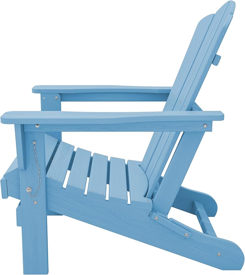 KINGYES Folding Adirondack Chair Set of 6, HDPE All-Weather Folding Adirondack Chair, Light Blue