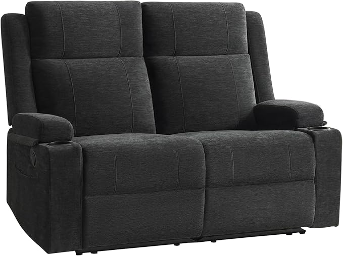 PALLOME 2 Piece Living Room Sofá Set, Modern Chenille Reclining Sofa Set with Convertible Center Console & Storage Ottoman, Space-Saving Couch for Home/Bedroom/Apartment (Black)