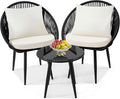 wildformers 3 Pieces Bistro Set, Woven Rope Chair with Cushions, All Weather Patio Conversation Set and Side Table, Ideal for Deck, Balcony, Poolside, Black