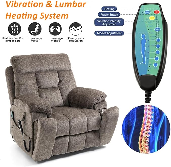 Oversized Lift Chair Heated Vibration Recliner with Massage and Hidden Cup Holder, Power Lift Recliner Chair for Elderly, Big Man 400lbs, Lay Flat Recliner Chairs Extra Wide for Sleeping