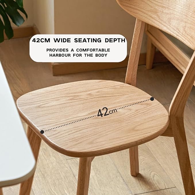 Grewood 100% Solid Oak Wood Dining Chairs Set of 2, Mid Century Modern with Wide Rounded Backrest, Chairs for Dining Room, Kitchen Chairs, Original Wood Color
