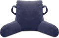 ABROLOY Reading Pillow for Sitting in Bed Adult, Bed Reading Pillow with Shredded Memory Foam, Back Pillow for Sitting with Arms and Pockets, Deepblue