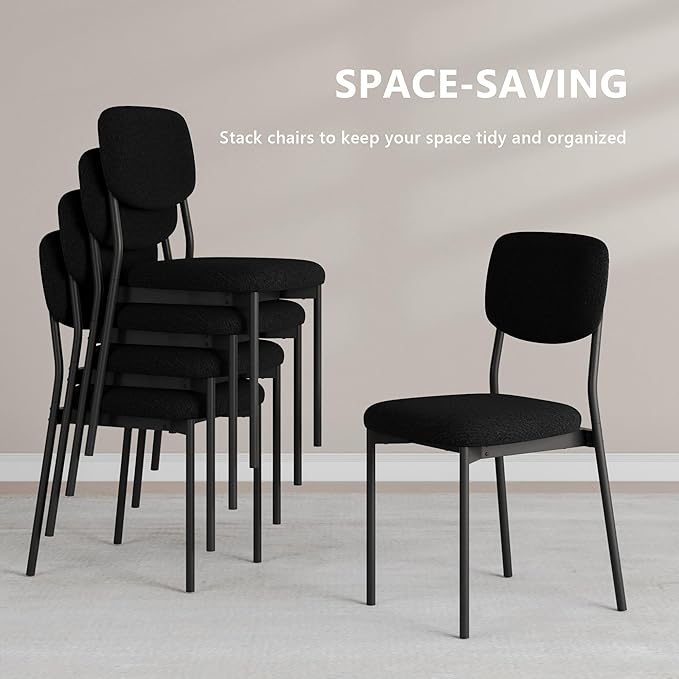 Einhomn Upholstered Dining Chairs Set of 6, Stackable Modern Dining Room Chairs, Kitchen Chairs w/Soft Velvet Backrest & Sturdy Metal Legs for Restaurant, Living Room, Black