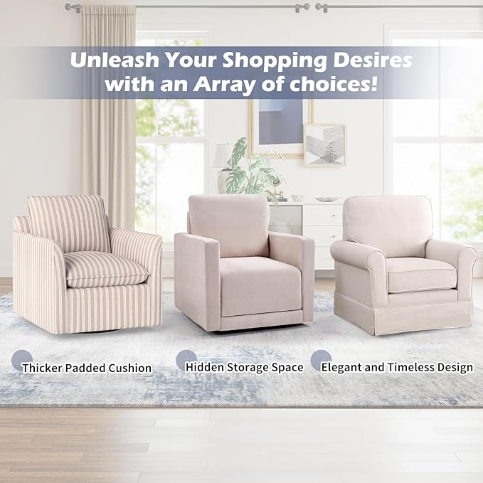 INZOY Swivel Accent Chair with Hidden Storage, Comfy 360° Swivel Chair, Upholstered Chenille Square Chair for Living Room Bedroom Small Spaces, Fully Assembled, Beige