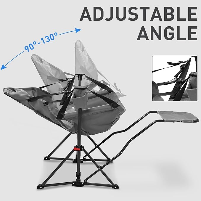 GDY Patio Camping Chairs, Oversized Hammock, Folding Rocking Chairs, Adjustable Back Swing Chairs, Cup Holder, Outdoor Beach Lawn, Gray