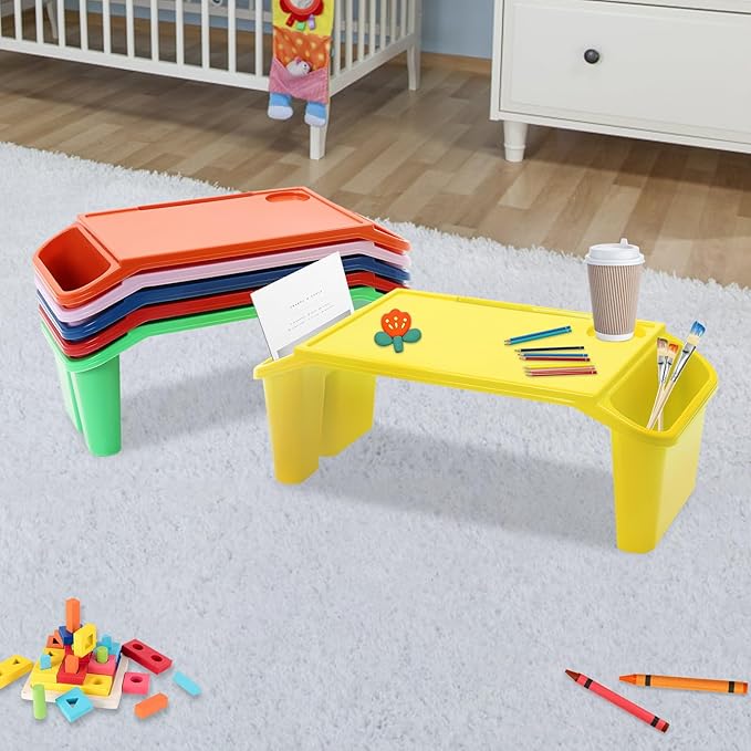 6 Pcs Kids Lap Desk Tray, 19.69 * 9.84 * 7.09in Lap Desks with Storage, Lap Desk Tray with Side Pockets and Slot for Writing Eating Game Classroom (Colorful 2)