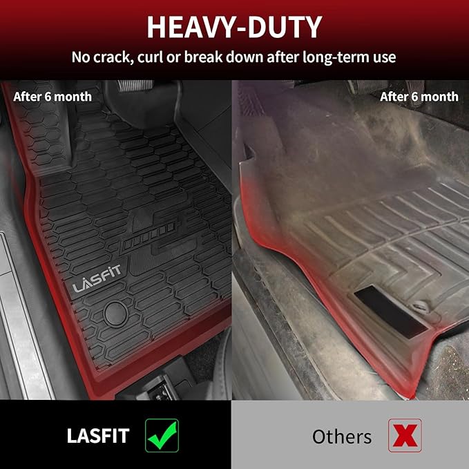 LASFIT Floor Mats and Trunk Mat for Ford Mustang Mach-E 2025 2024 2023 2022 2021 (Cargo Floor in Top Position) All Weather TPE Car Liners, 1st & 2nd Row & Cargo Liner, 4pcs Black
