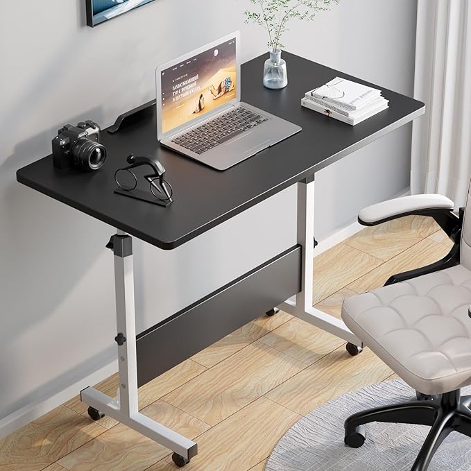 HDHNBA Rolling Desk Adjustable Height,Portable Laptop Desks,Small Standing Desk with Wheels for Home Office (31.50 * 15.75,Black)