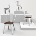 Metal Dining Chairs Set of 4,Stackable Tolix Chair Indoor/Outdoor for Kitchen,Cafe,Restaurant,Bistro & Patio Multiple Colors with High Backrest and Wood Seat(White)