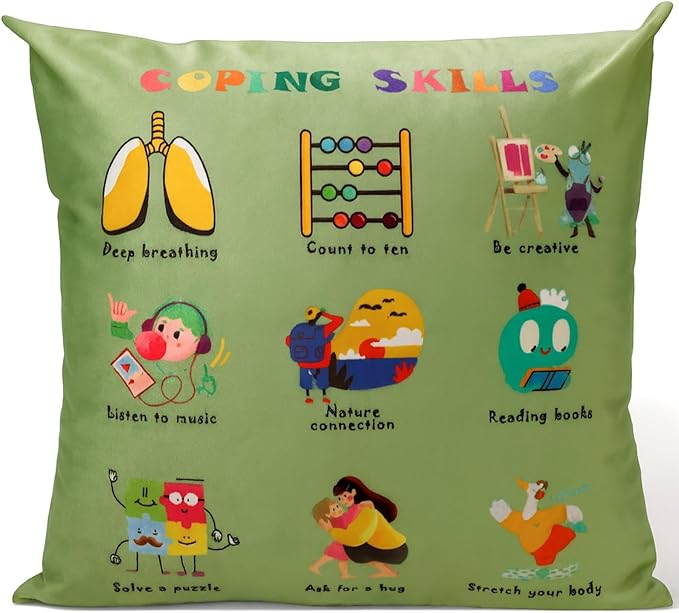 Classroom Decor Throw Pillow Covers Set of 2 - Calm Down Corner Supplies Calming Corner School Counselor Office Mental Health Decor Cozy Corner Feelings Pillow Therapy Office Decor 18x18 Sage Green