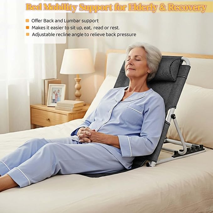 Jarler Bed Backrest Adjustable Chair - Lifting Folding Bed Back Rest Support Resting Reading Seating Beach, 6 Degree Sit-up Folding Wedge for Elder Disability (Oxford Cloth, Black)