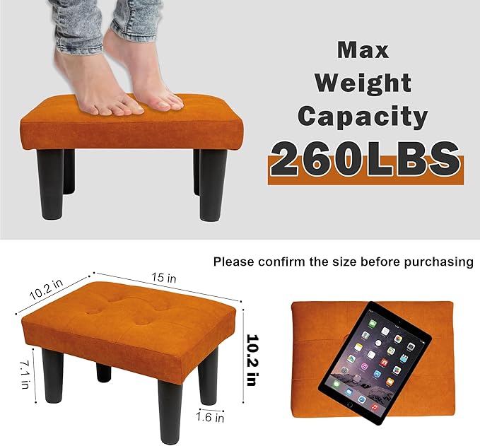 CAROLMADE Ottoman Foot Rest, Suede Small Ottoman Foot Stool with Legs Modern Footstool Ottomans for Living Room Entryway Office, Orange