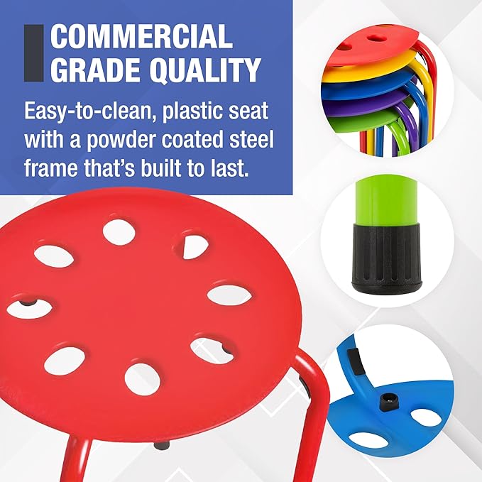 Norwood Commercial Furniture Stacking Stools for Kids and Adults, 17.75" Standard Height Portable Nesting Office and Classroom Stools, Assorted Color, Pack of 5