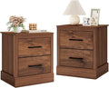 SIMOE Walnut Farmhouse Nightstand Set of 2, Wooden Bedside Table with 2 Storage Drawers, Compact Floor-Standing Night Stand, Accent Sofa Side Table for Bedrooms