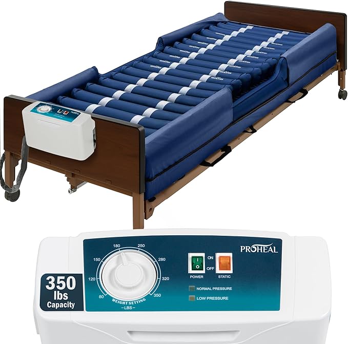 ProHeal Low Air Loss Alternating Pressure Mattress and Overlay - Pressure Surfaces for Bed Sores with Silent Pump for Hospital Bed with Analog Controls (Mattress, 36" x 80" x 8"x 3" Air Perimeter)