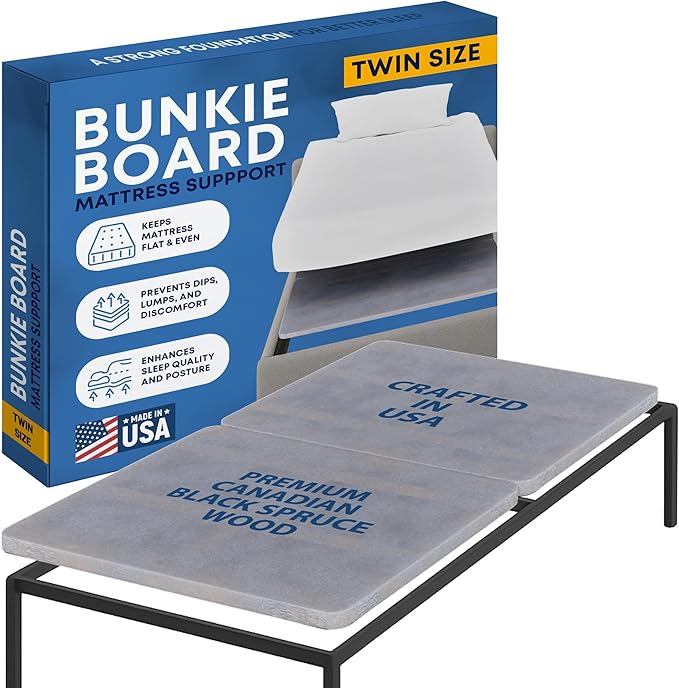 Greaton, Premium 38mm Split Wood Bunkie Board Twin Size Bed - 2-Piece Under Mattress Support Board, Fully Assembled, Fabric Ventilation Cover - Replaces Wooden Slats or Box Spring for Bed Frames, Grey