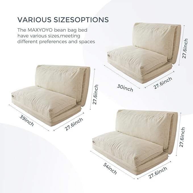 MAXYOYO Folding Sofa Bed, Extra Thick and Long Floor Sofa Convertible Sleeper Chair with Washable Cover, Floor Couch Lounge Bean Bag Bed for Living Room