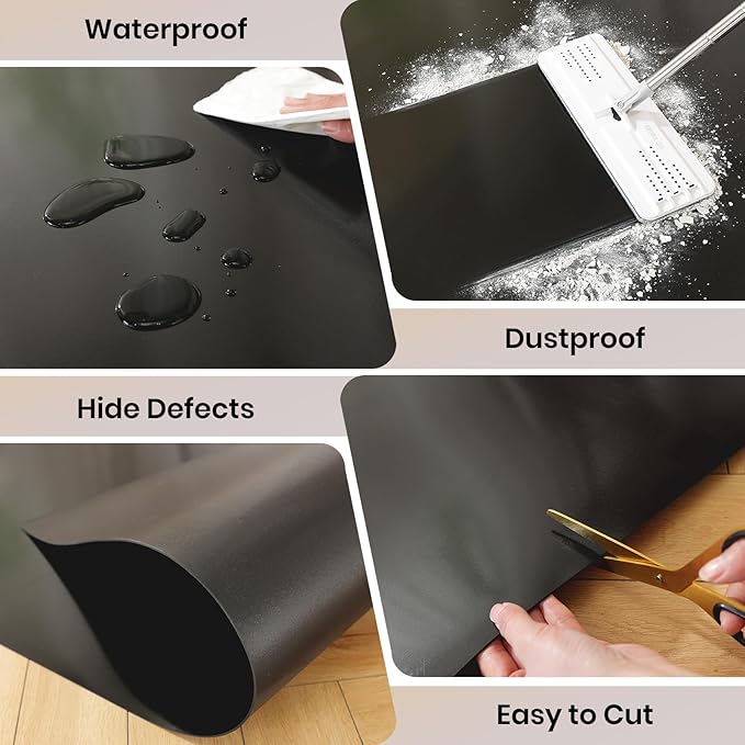 Black Chair Mat for Hardwood Floor, 48 x 60 Inch Large Office Chair Mat, Plastic Floor Protector, 4'×5' Area Rug for Living Room, Heavy Duty Wood Tile Floor Mats for Home Laundry Dining Area