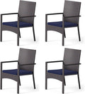 MFSTUDIO Patio Rattan Chairs Set of 4, Wicker Outdoor Dining Chairs Set of 4, All Weather Patio Armchairs w/Armrests, Steel Frame, Brown, 330lbs