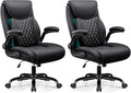 BESTFAIR Office Chair,Ergonomic Office Chair with Lumbar Support for Lower Back Pain Relief, Executive Leather Chair with Padded Flip-up Arms, Wheels and Adjustable Armrests, Black Pack of 2