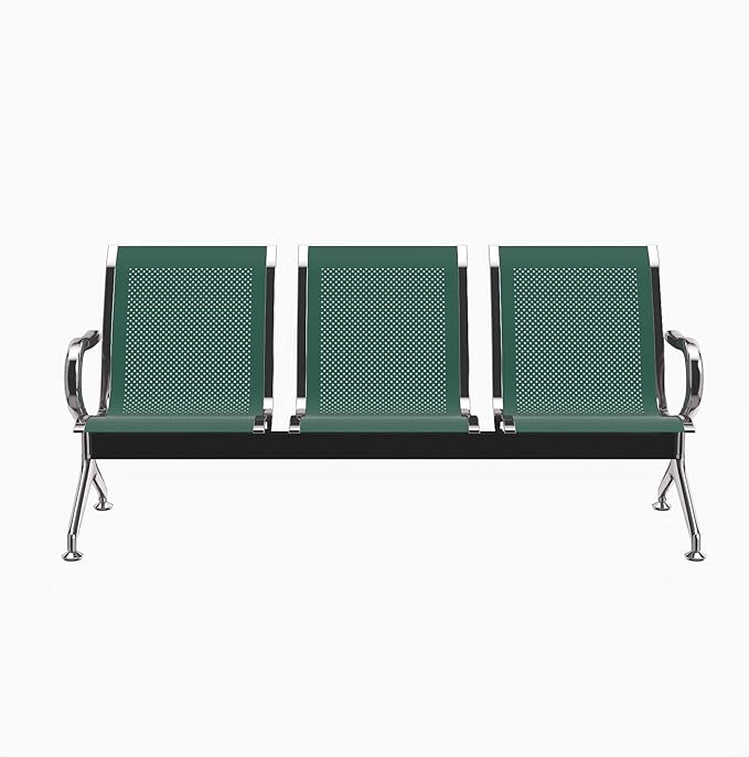 Kinfant 3-Seat Waiting Room Chair - Office Guest Reception Chairs with Ergonomic Backrests, Airport Waiting Bench with Armrests, Metal Waiting Furniture for Hospital, Bank, Salon, Dark Green