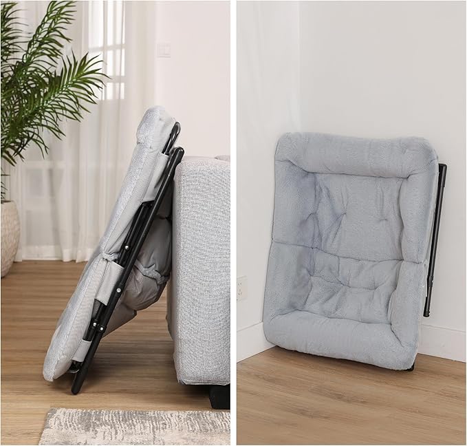 Comfy Saucer Chair for Adults, Set of 2, Soft Faux Fur Bedroom Chair, Accent Dorm Chairs, Flexible Living Room Reading Chairs, Oversized Folding Lounge Seat for Teens, X-Large, Grey