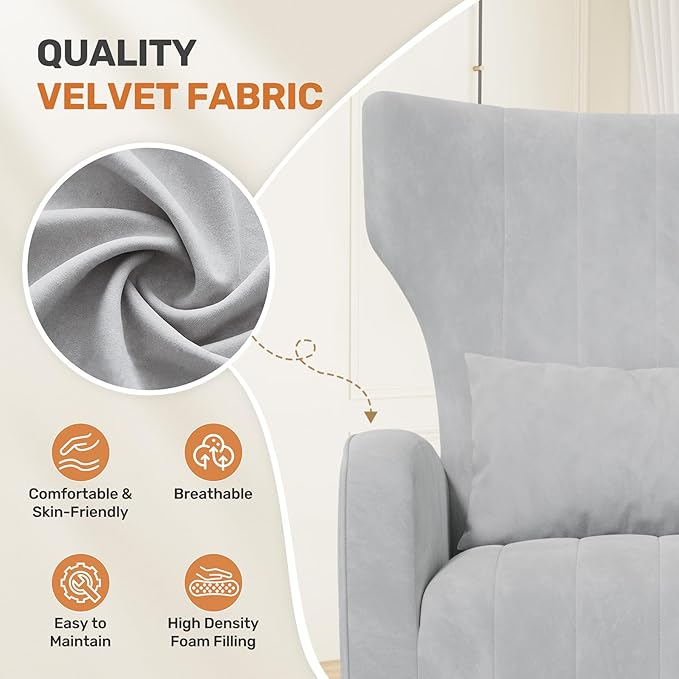 Nalupatio Modern Accent Chairs for Set of 2 Upholstered Velvet Fabric Reading Chair Mid Century Arm Chair Comfy Armchair for Living Room,Light Gray