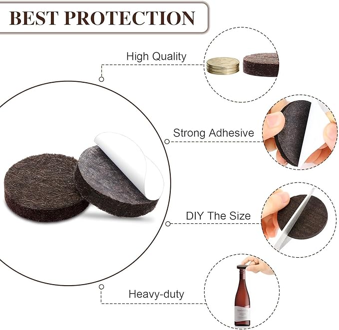 Yelanon Felt Furniture Pads -60 Pcs Premium Felt Pads for Chair Legs Furniture, Floor Protectors for Hardwood Floors, Brown