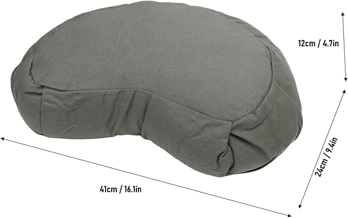 Semme Half Moon Meditation Cushion, Buckwheat Hulls Filled Yoga Pillow with Cotton Cover, for Floor Seating Mat Practice Home Office Outdoor (Gray)