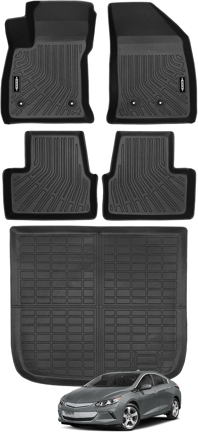 All Weather Floor Mats for 2016-2019 Chevrolet/Chevy Volt Floor Mats & Trunk Mat for Chevrolet Volt All Season Odorless Accessories Anti-Slip Floor Liner