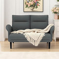 Faux Leather Loveseat with Wide Armrests, Symmetrical Shawl Arm 2-Seater Sofa, Upholstered Modern Loveseat with Wooden Legs for Small Living Room, Apartment, Gray